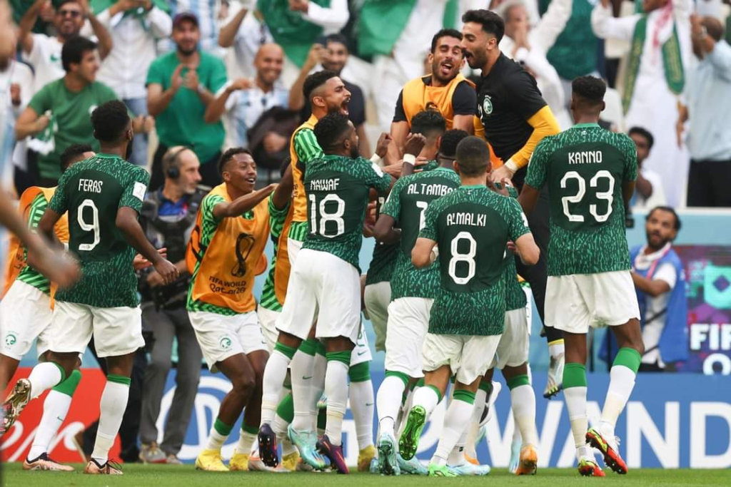 Saudi fans celebrate their national team's victory over Argentina in the 2022 World Cup