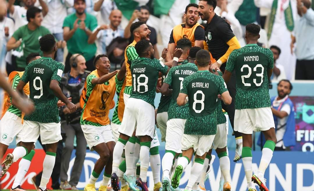 Saudi fans celebrate their national team’s victory over Argentina in the 2022 World Cup